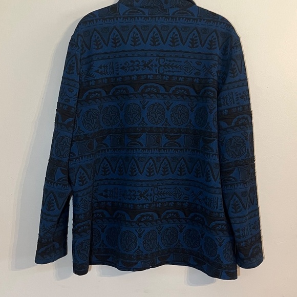 Chicos Floral Striped Jacket 16 Blue Western Boho Neutral Old Money Preppy 80s - Picture 8 of 12